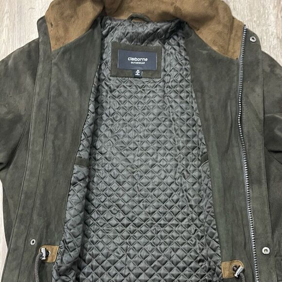 Claiborne Outerwear Field Jacket Barn Coat Quilted Soft Microfiber Green Mens‎ M - Picture 5 of 10
